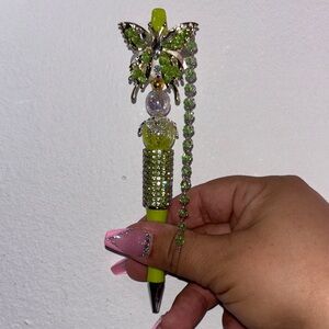 Decorative Lime Green Butterfly Charm Ballpoint Pen - Women Accessories